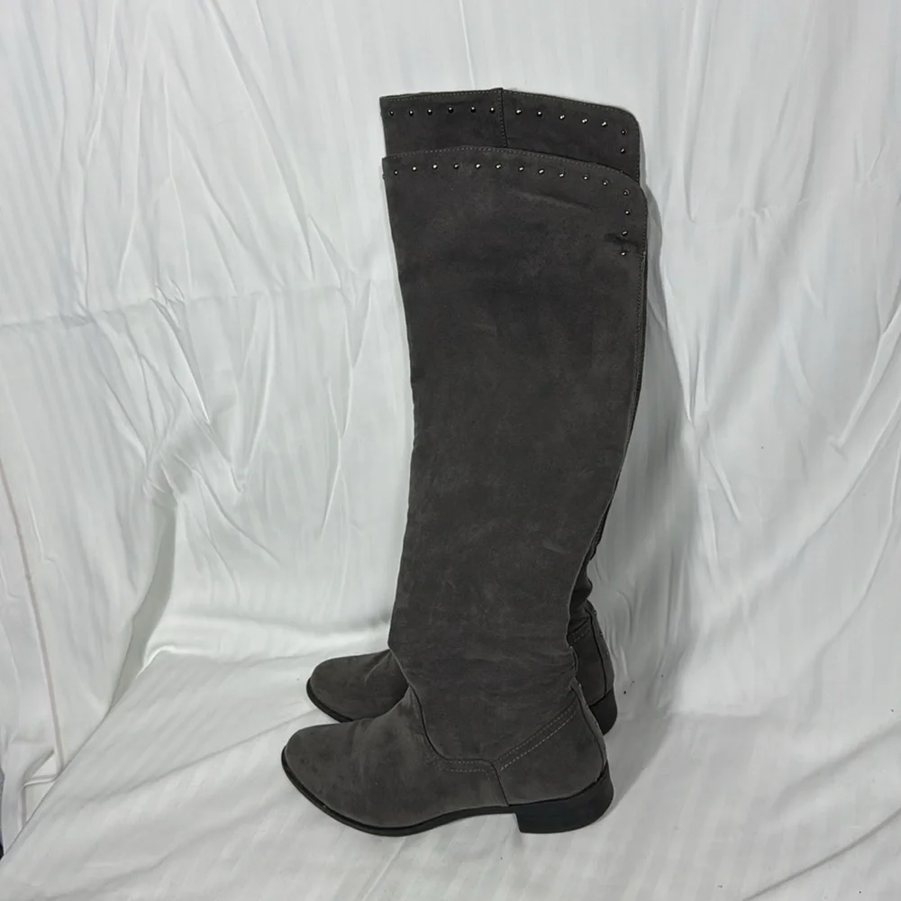 Lime Light Joaquin Faux Suede Studded Knee High Tall Gray Riding Boots Size 8